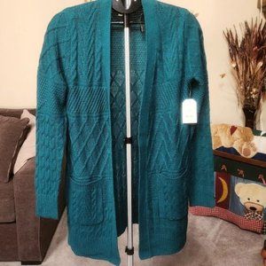 NWT Faded Glory sz Medium 8 / 10 open front teal cardigan